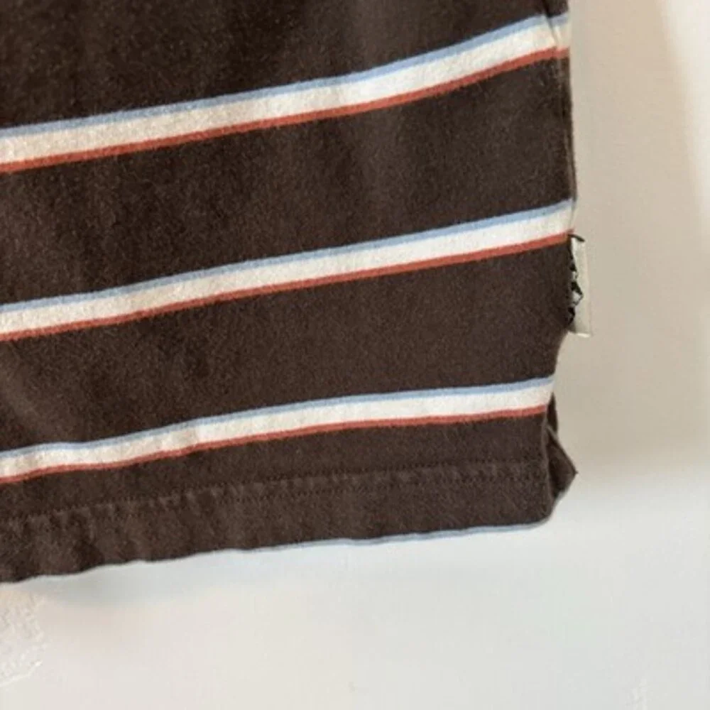 Eddie Bauer Men's XL Striped Short Sleeve Collared Cotton Polo Shirt, Brown